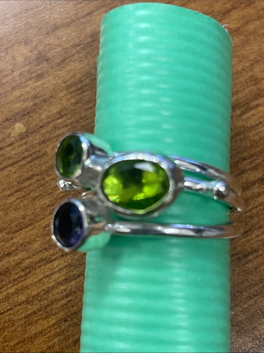 Sterling Silver Trio Gemstone Stack Ring in Green and Purple - Picture 7 of 8